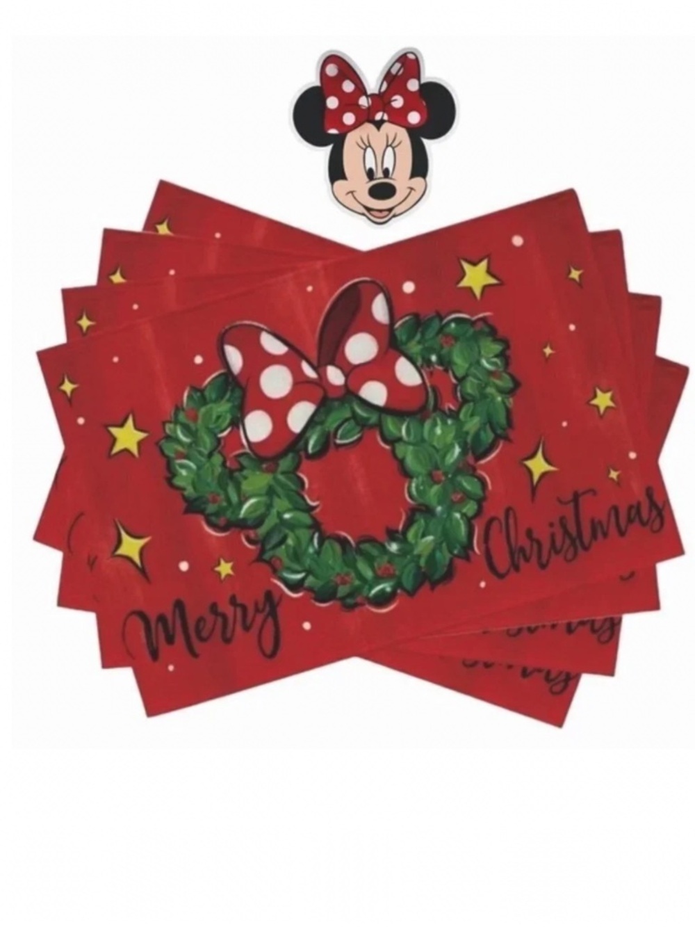 Minnie Mouse Holiday Placemats Disney Cartoon Christmas Wreath Festive Red NEW
